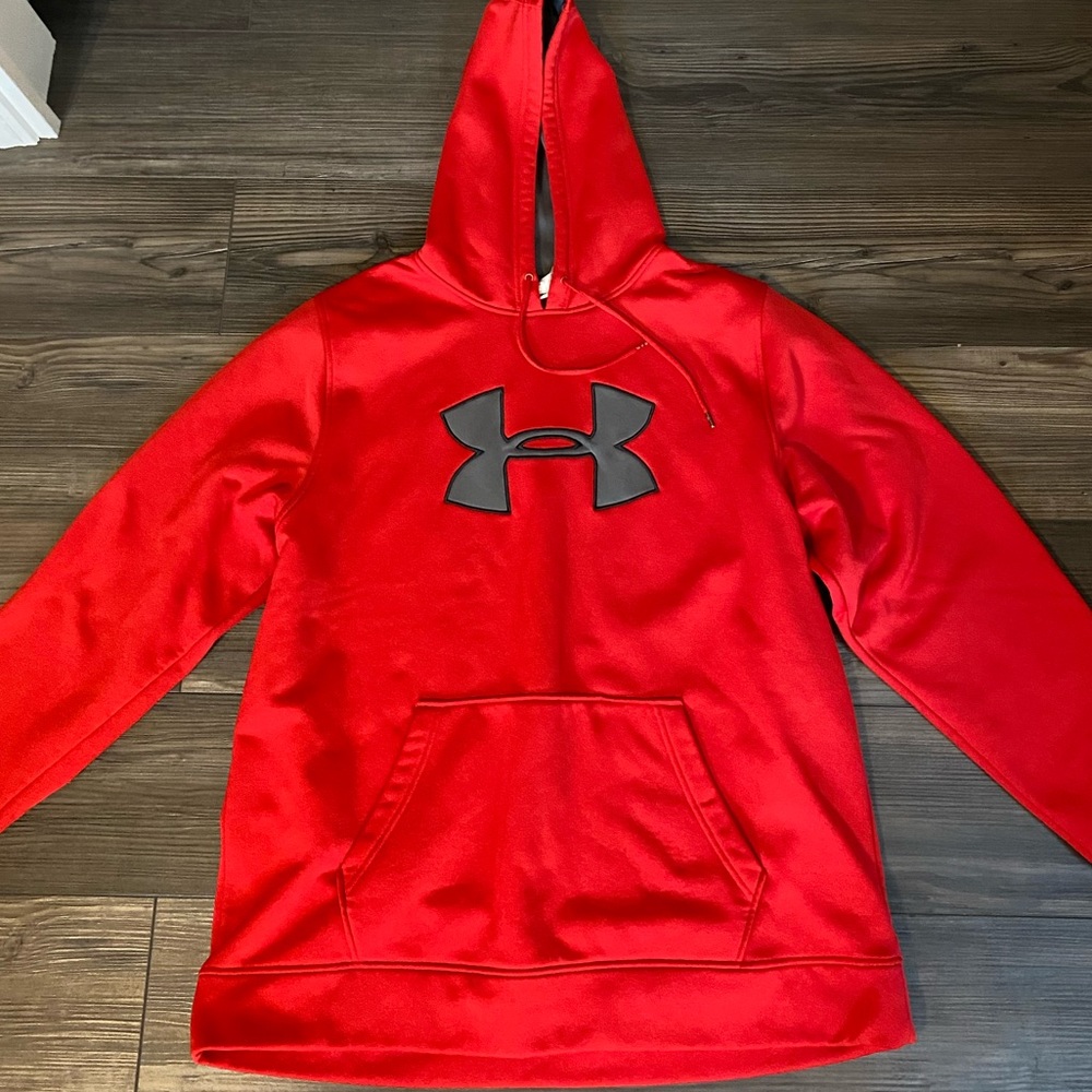 Men’s Under Armor Hoodie, size XL, red with grey logo, good condition